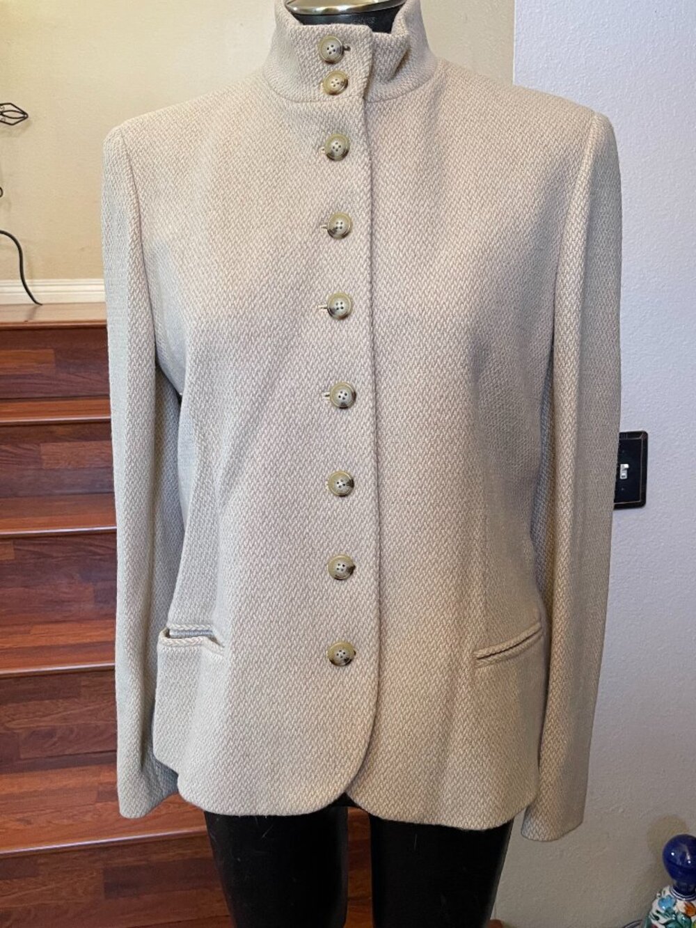 Ralph Lauren VTG Women's Beige 16 Wool Blend Blazer Jacket Mock Neck *see Desc*
